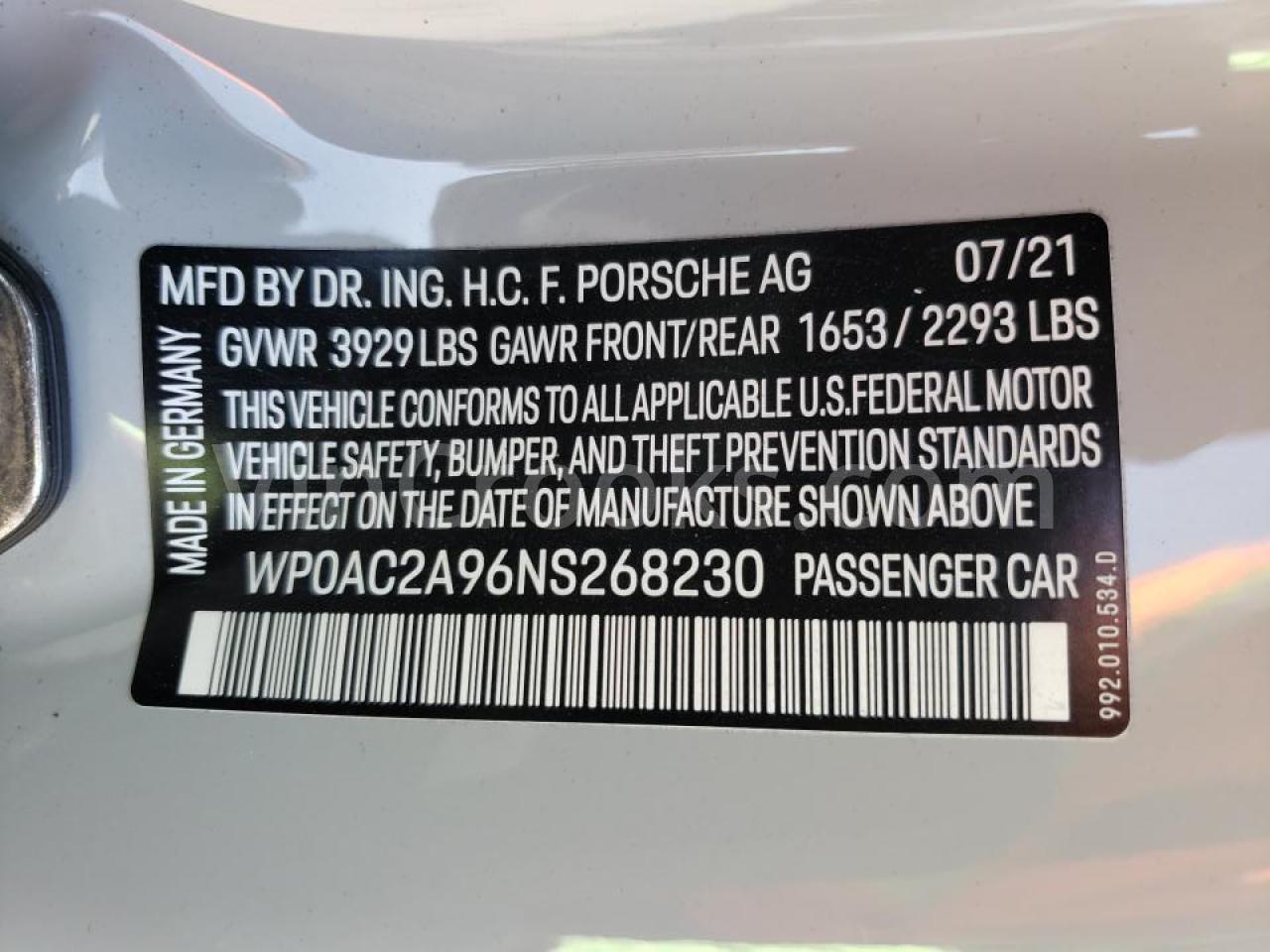 WP0AC2A96NS268230