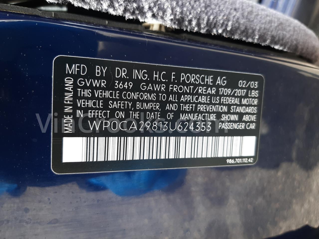 WP0CA29813U624353